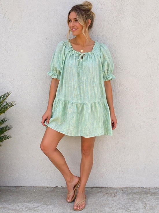 Handmade Dresses & Skirts - Handmade 100% Linen Mint Green Stripe Dress/Tunic
